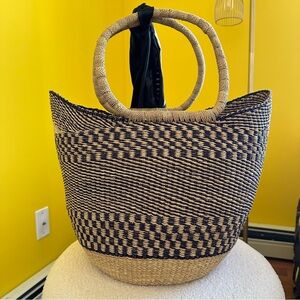 Unbranded Bolga Brown and Tan Woven Straw Large Market Tote Bag